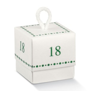 Bomboniera Scatola Confetti Bianca e inserto 18 anni verde 10 pz art 17619