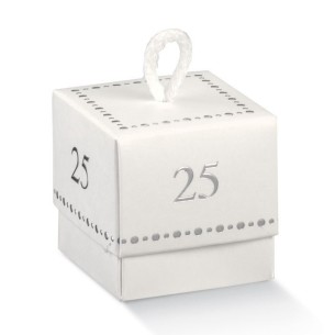 Bomboniera Scatola Confetti Bianca e inserto 25 anniversario 10 pz art 17620