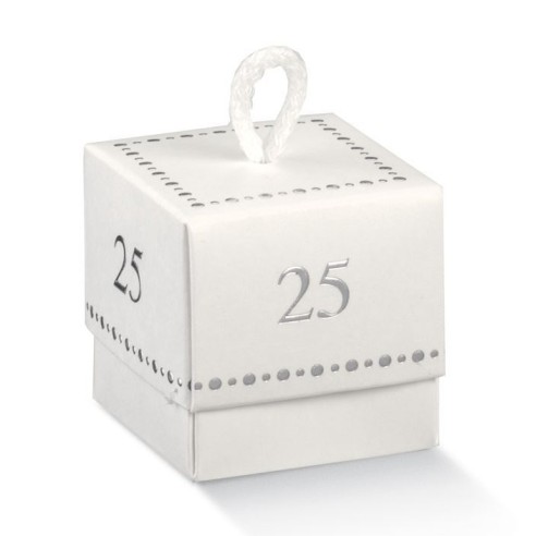 Bomboniera Scatola Confetti Bianca e inserto 25 anniversario 10 pz art 17620