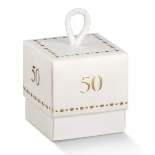 Bomboniera Scatola Confetti Bianca e inserto 50 anniversario 10 pz art 17621