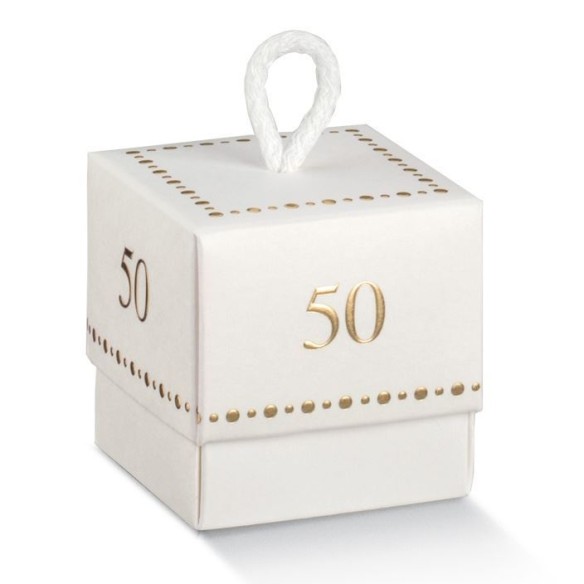 Bomboniera Scatola Confetti Bianca e inserto 50 anniversario 10 pz art 17621