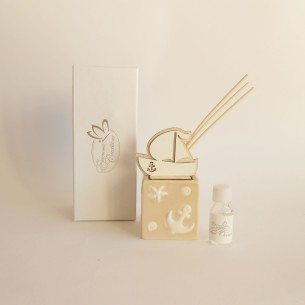 Bomboniera Profumatore Diffusore Barca in legno e ceramica 12 cm Art 08500