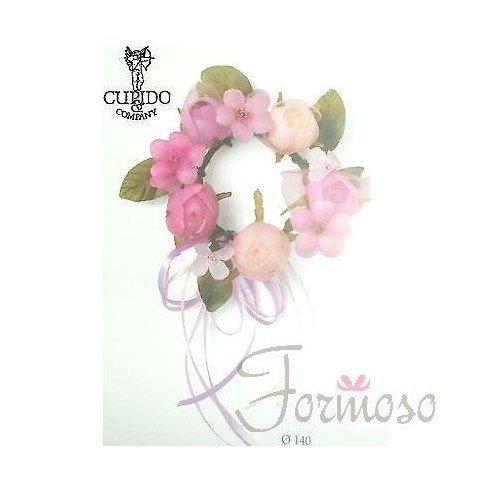 Coroncina  giro candela  con fiori cipria rosa fuxia decorazione D 14 cm art 56841