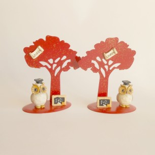 Bomboniera Laurea Albero metallo e gufo resina clip foto h 13 cm set 2 pz Art 049387