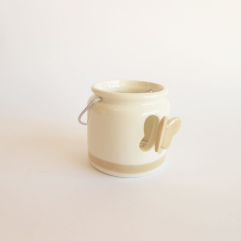 Bomboniera Lanterna in ceramica Beige e Avorio inserto farfalla Art 02058