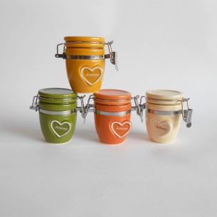 Bomboniera Barattolo ermetico ceramica vari colori inserto cuore set 4 pz Art 02003