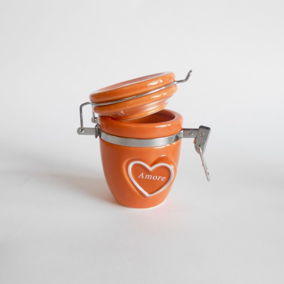 Bomboniera Barattolo ermetico ceramica vari colori inserto cuore set 4 pz Art 02003