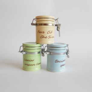Bomboniera Barattolo ermetico ceramica vari colori BACIARE set 3 pz Art 02006