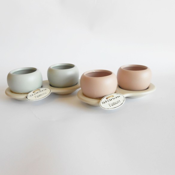 Bomboniera Piattino doppio porta pianta terracotta vari colori set 2 pz Art 02031