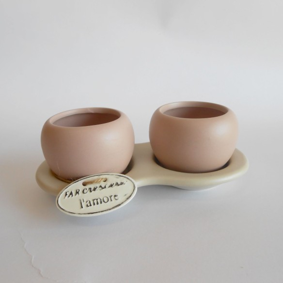 Bomboniera Piattino doppio porta pianta terracotta vari colori set 2 pz Art 02031