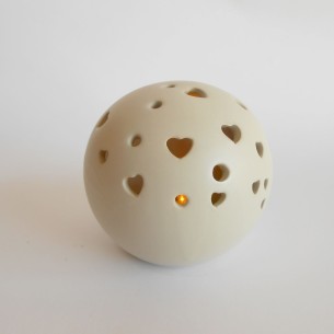 Bomboniera Sfera terracotta Crema con cuori e led interno fisso giallo  9 cm Art 02035 2