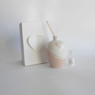 Bomboniera Vaso diffusore profumatore ceramica cuori bianchi e rosa Art 02054