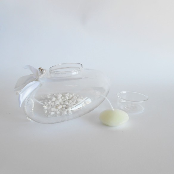 Bomboniera Cuore vetro trasparente Porta candela Tealight  15 cm Art 07066