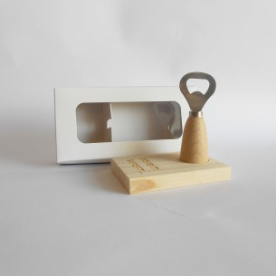 Bomboniera Matrimonio apri bottiglia con manico e piattino legno Art 08484