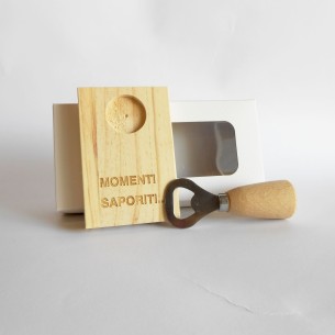 Bomboniera Matrimonio apri bottiglia con manico e piattino legno Art 08484 2