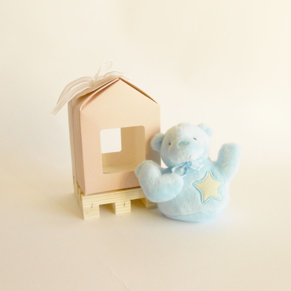 Bomboniera Battesimo nascita Orsetto peluche celeste con cuore Art 08537
