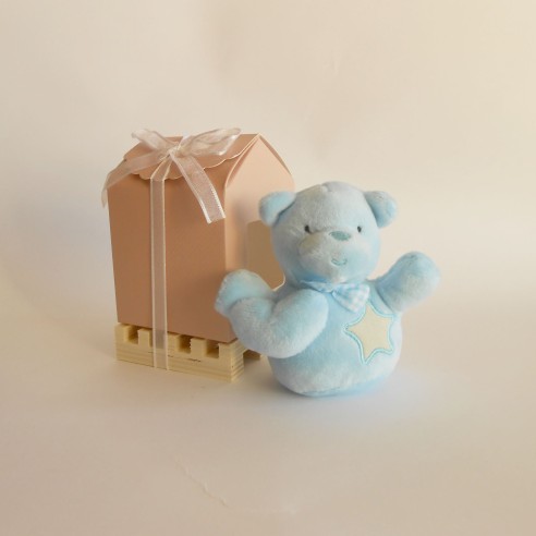 Bomboniera Decorazione Orsetto peluche Celeste con cuore Battesimo nascita  h 13 cm Art 08539