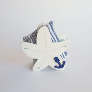 Bomboniera Stella in legno Bianca Blu e sacchetto confetti 6 pz Art SC353