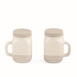 Bomboniere Matrimonio set sale e pepe in ceramica bianca e tortora art 27542