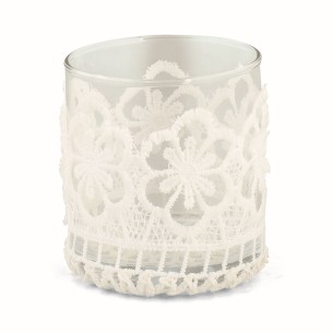 Bomboniera  porta candela vetro con fascia uncinetto bianco wedding art 27462