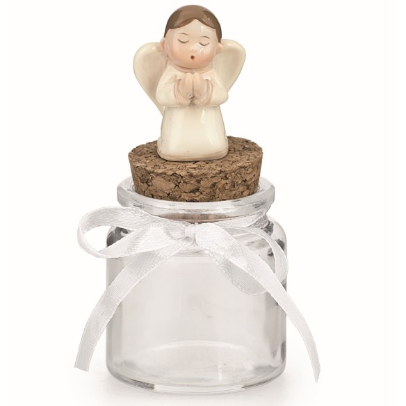 Bomboniere barattolo vetro con tappo inserto angelo Battesimo Nascita art 27787