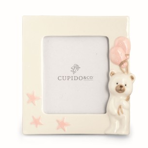 Bomboniera Porta foto ceramica con orsetto e palloncini Rosa art 27447