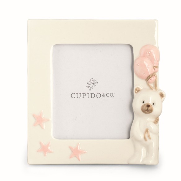 Bomboniera Porta foto ceramica con orsetto e palloncini Rosa art 27447