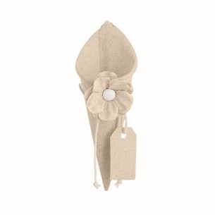 Bomboniera Cono per confetti in tessuto Ecrue con inserto fiore h 17 cm 12 pz art 27604