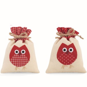 Bomboniera Sacchetto in tessuto bianco Gufo rosso Laurea set 12 pz art 27659