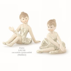 Bomboniera Decorazione Ballerina seduta ceramica Smaltata Figure set 2 pz art 71011