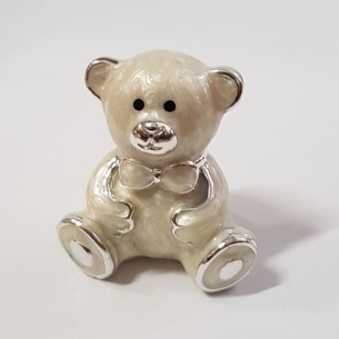Bomboniera Orsetto in resina Avorio argento nascita battesimo h 4,5 cm art 56145