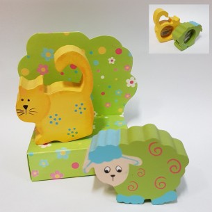 Bomboniera tempera matita gatto pecora in legno con scatola set 2 pz art 54404
