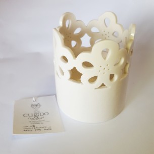 Bomboniera Porta candela tondo e decori in ceramica bianca wedding art 71028