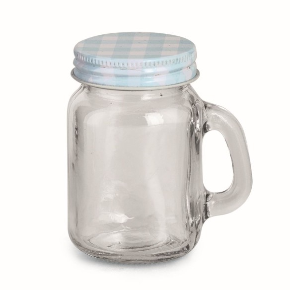 Barattolo Boccale vetro con tappo colore Celeste Decorazione Compleanno art 71830