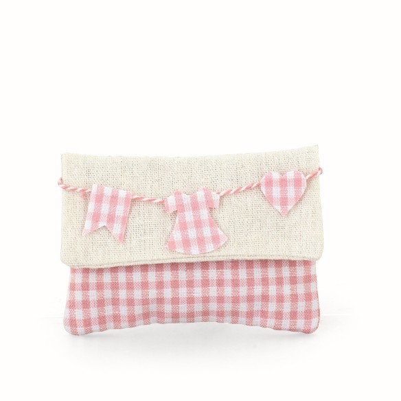 Bomboniera decorazione Sacchetto in tessuto tipo Busta con inserto Rosa Battesimo 12 pz art 27626