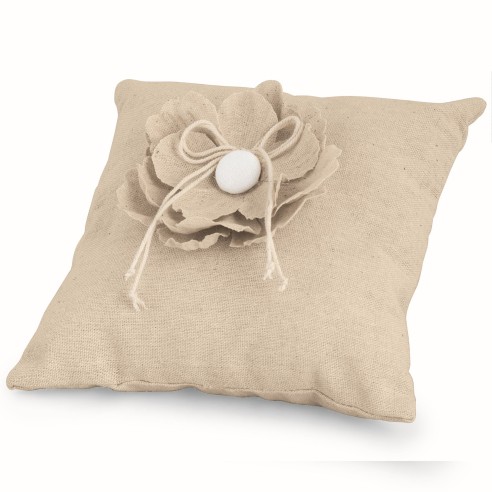 Cuscino Porta fedi in tessuto Ecrue inserto fiore wedding matrimonio art 27612