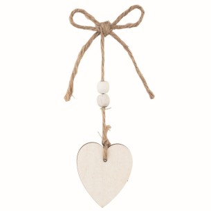 Bomboniere decorazione cuore legno bianco da appendere 3,5cm 11 pz art 27899