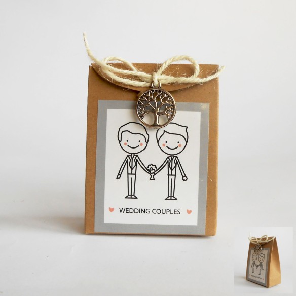 Bomboniera Sacchetto Avana porta confetti inserto sposi LUI + LUI n 12 pz art SC366