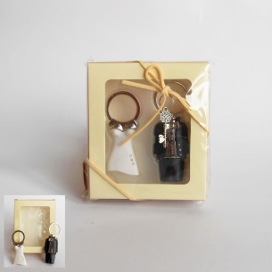 Bomboniera Porta chiavi coppia sposi metallo con scatola wedding art 12283