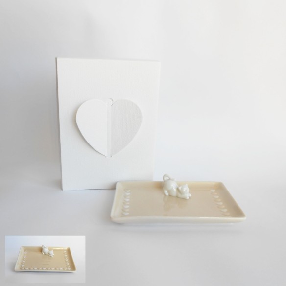 Bomboniera Piattino in ceramica con inserto Gattino wedding art 02044