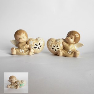 Bomboniera Angelo ceramica inserto Cuore led multicolore  12 cm set 2 pz art 03058