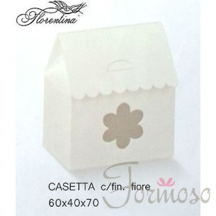 Scatola bomboniera Casetta c/finestra fiore bianco 60x40x70mm  n 40 pz art 16896