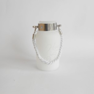 Vaso porta candela o fiori in vetro bianco con manico corda wedding Art 07054