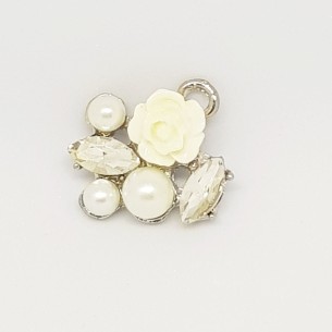 Bomboniera Decorazione Ciondolo metallo rosa bianca perla e strass 12 pz art 28176