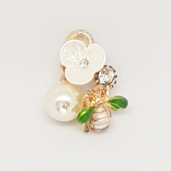 Bomboniera Decorazione Ciondolo metallo rosa bianca perla ape 12 pz art 28177