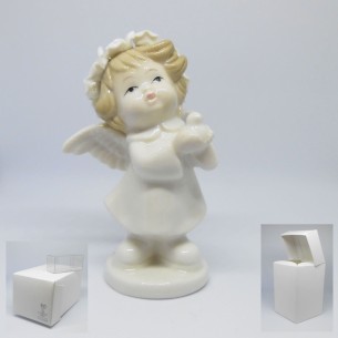 Bomboniera Angelo ceramica Bianca con colomba Battesimo Nascita art 88