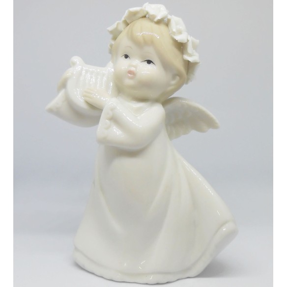 Bomboniera Angelo ceramica Bianca con cetra Battesimo Nascita art 90