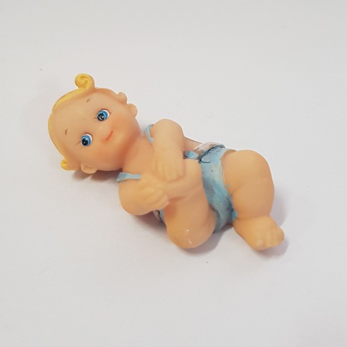 Bomboniera Decorazione Bebè resina Celeste 2 soggetti nascita Battesimo set 12 pz art 05056