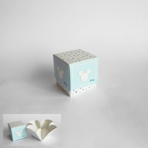 Bomboniera Scatola cubo Confetti Topolino Disney Celeste 7 x 7 x h 7 Cm set 20 pz art 68046