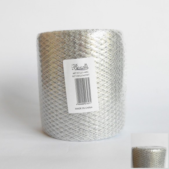 Bobina 12,5 cm 25 mt rotolo tulle decorazioni bomboniere colore ARGENTO art NT12.5ARG